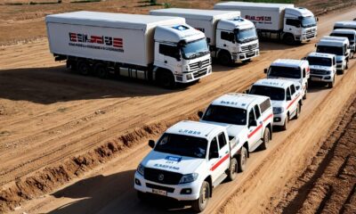 Chinese humanitarian aid convoy arrives at the Gaza border crossing, May 2025.