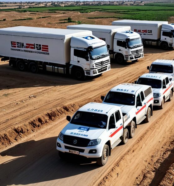 Chinese humanitarian aid convoy arrives at the Gaza border crossing, May 2025.